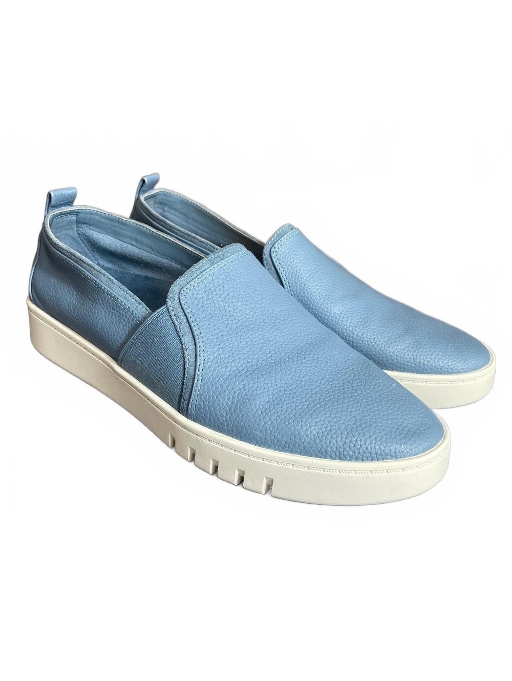 Vionic Cambria blue leather slip ons white rubber soles size 9